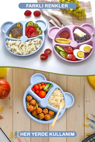 Mithra Life 3 Bölmeli Mavi Bebek Çocuk Yemek Mama Tabağı Mıt1115 Mavi
