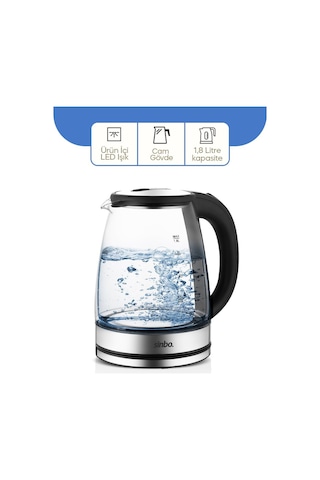 Su Isıtıcısı & Kettle Cam - Ledli Kettle 1.8lt Gizli Rezistans - Kablosuz 360 Derece Gövde 1500w Sk-8033