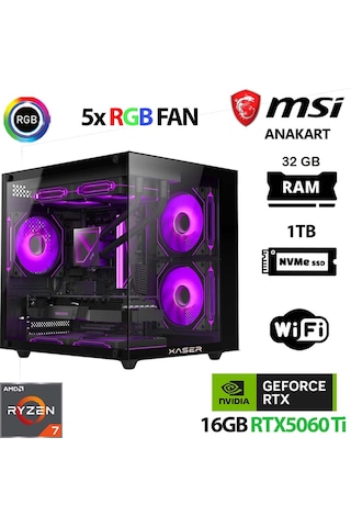 Xaser Cube X90 R7-5700X 32 GB 1 TB M.2 Nvme SSD 16 GB RTX5060Tİ Free Dos Masaüstü Oyuncu Bilgisayarı