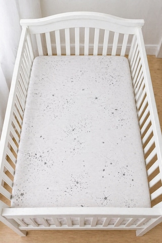 Pamuklu Penye 70x140 Lastikli Bebek Çarşafı Lastikli Beşik Çarşafı Bebek Çarşafı Gri Yıldız