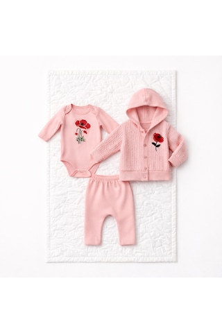 Milays Kız Bebek %100 Pamuk 0-3 Ay Premium Kalite Setler Somon
