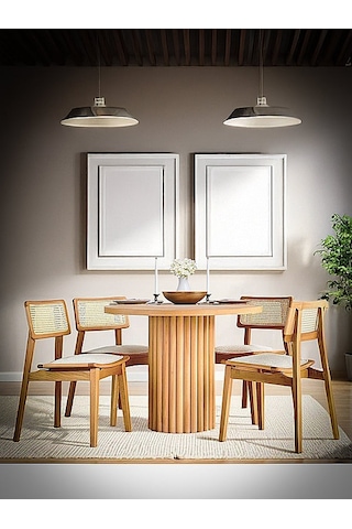 Myra İskandinav Natural Ahşap Masa Sandalye Takımı 90x90 Natural