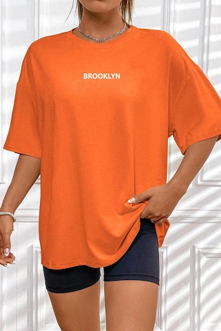 Unisex Brooklyn Baskılı T-shirt Turuncu