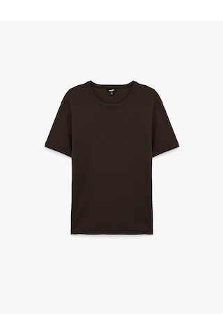 Koton Kısa Kollu Bisiklet Yaka Pamuklu Slim Fit Tişört Kahverengi 6sam10027mk Kahve