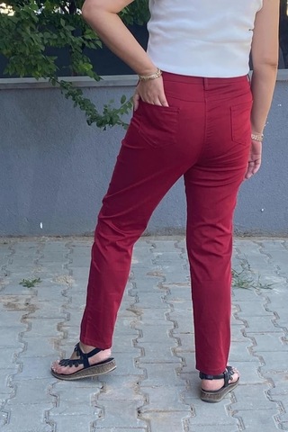 Mia Butik Kadın Kırmızı Boru Paça Pantolon Kırmızı