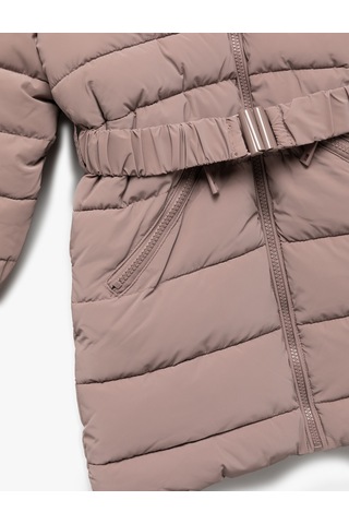 Koton Uzun Şişme Kapşonlu Mont Suni Kürk Detaylı Cepli Kemerli Pembe 5wkg00025aw Gül