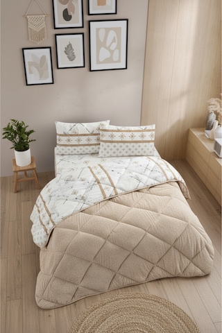 Veluna Battal Boy Lüx Wellsoft Yorgan Çift Taraflı - 2 Adet Yastık Kılıflı Yorgan Seti 215x235 Cm Bej