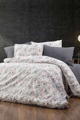 Soft Gri Çiçek Desenli Çift Kişilik Nevresim Takımı Modern Floral Tasarım Çok Renkli