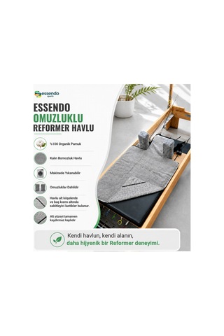 Gri Omuzluklu Pilates Reformer Havlu Seti ''%100 Organik'' Kaydırmaz