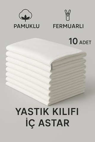 Pamuklu Fermuarlı İç Yastık Kılıfı 10'lu Set Beyaz 50x70 Cm Çok Renkli