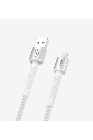 K550 Safe 3a Örgülü Metal Başlı Usb'den Lightning Şarj Kablosu Beyaz