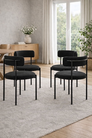 Capri 4 Kişilik Teddy Sandalye Takımı - Modern Metal Ayaklı Mutfak Ve Yemek Masası Sandalyesi Siyah