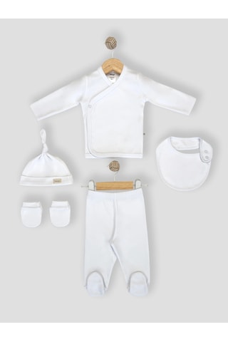 Sezgibaby Sezgi Bebek 5'li Hastane Çıkış Seti %100 Pamuk Unisex Beyaz