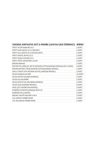 İlkokul Kırtasiye Seti 2 Pembe Çantalı Kız Öğrenci