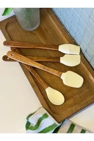 Bambu Saplı Silikon Mutfak Gereç Seti 4'lü Kahverengi