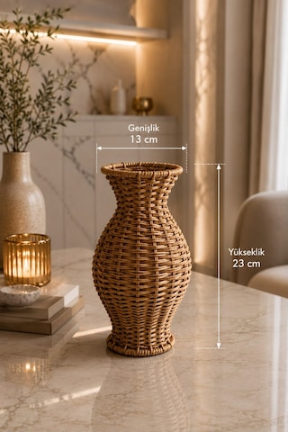 Qerhome Rattan Hasır Dekoratif Vazo - Dekoratif Obje Mln-11431 Ahsap