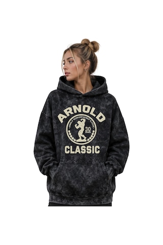 Sevbano Arnold Classic Fitness Gym Bodybuilding Baskılı Unisex Oversize P Siyah
