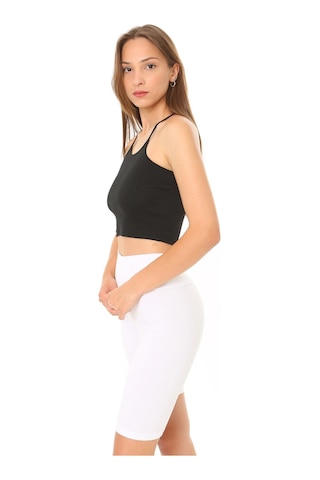Rooted-kadın Ip Askılı Crop Top Kaşkorse Fitilli Kumaş Siyah