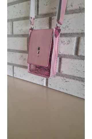 Metalik Pembe Ve Yılan Derisi Çapraz Mini Çanta