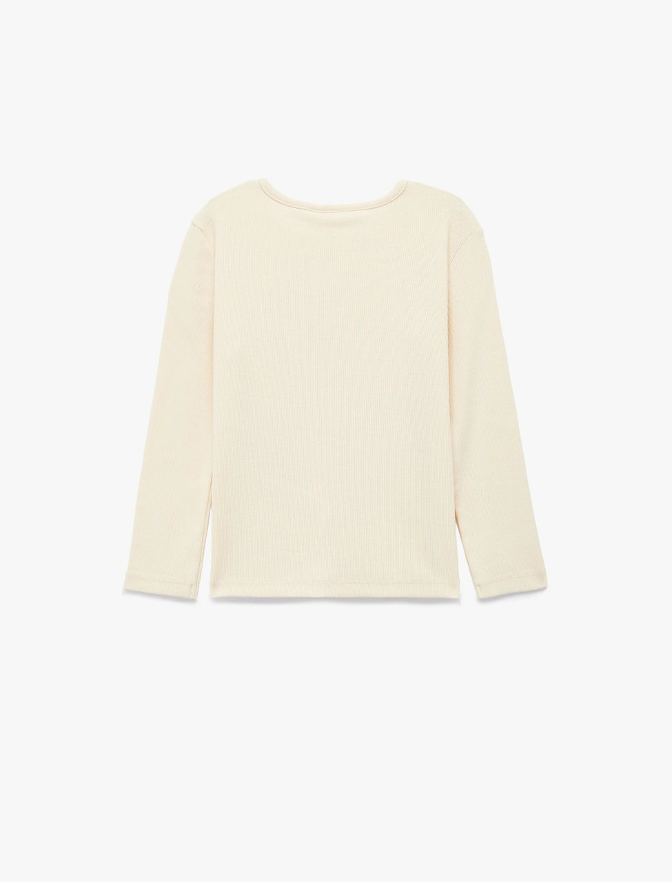 Koton Pamuklu Bisiklet Yaka Nakış Detaylı Uzun Kollu Tişört Bej 7wmg10024ak Ekru