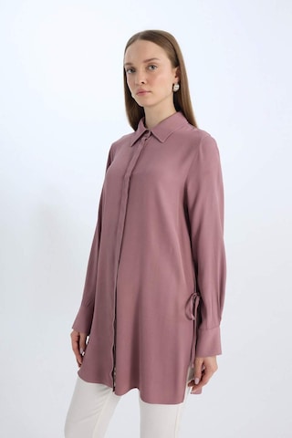 DeFacto Relax Fit Gömlek Yaka Yandan Bağlamalı Uzun Kollu Basic Düz Gömlek Tunik D7200AX24WNBR94 Bordo
