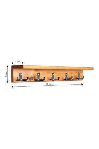 Dekoratif Ahşap Duvar Rafı Askılık Antre Hol Baharatlık Kupa Rafı 60x9x11 Cm Meşe