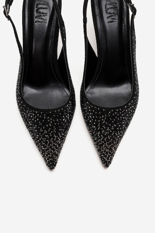 Luvishoes Johanna Siyah Platin Taşlı Kadın Topuklu Ayakkabı Siyah