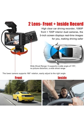 Trendooze Springsun 1080p Dvr Çift Kameralı 170 Geniş Açı Gece Görüşü G-sensörü Döngüsel Kayıt Hh