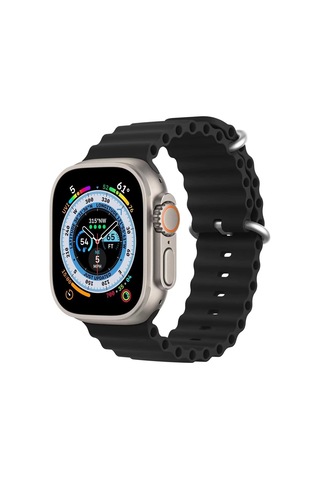 Microsonic Apple Uyumlu Watch Series 7 41mm Kordon Ocean Band Siyah