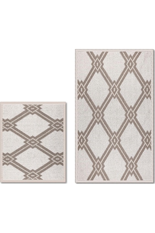 Marta Doğal Pamuklu 2'li Banyo Paspas & Halı Seti 60x100+50x60 Cm - Bej Bej