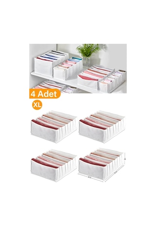 Serstil 4 Adet - Xlarge 8 Gözlü Dolap Içi Akardiyon Organizer Beyaz 31 X 36 X 12