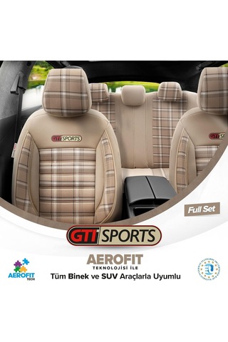 Gti Sports Design Oto Koltuk Kılıfı Ekstra Destekli Özel Jacquard Kumaş Tam Set - Bej