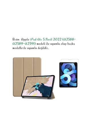 Apple Ipad Air Uyumlu 5.nesil 2022 10.9" A2588-a2589-a2591 Kılıf + Ekran Koruyucu + Kalem Seti Kapaklı Kılıf