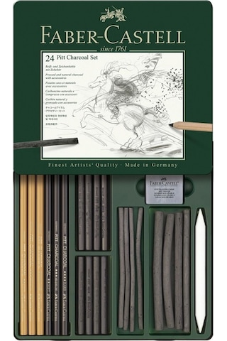 Faber-Castell Pitt Monochrome 24’lü İşlenmiş Kömür Seti – Profesyonel Karakalem ve Eskiz Seti