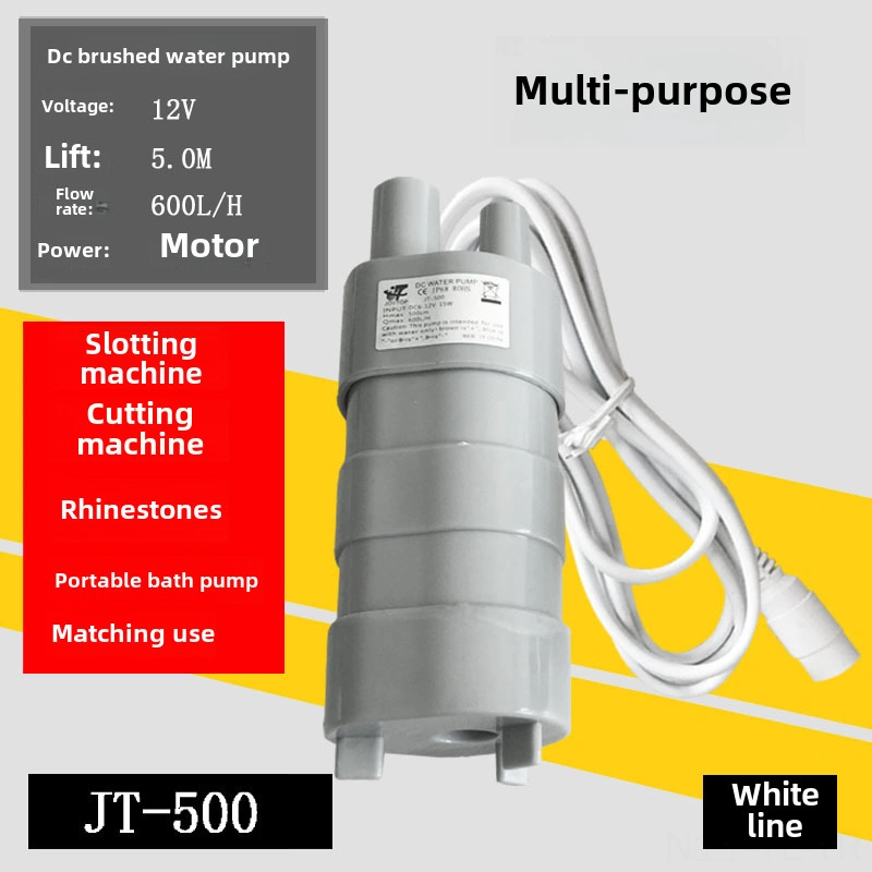 Hombey 12v Dc Mikro Su Altı Pompa - 5 Metre Lifting, 10l/dk Debi - Direkt Tip Cihaz Beyaz Kablolu, Gri Gövde, 5.5 2.1 Ana Soketli
