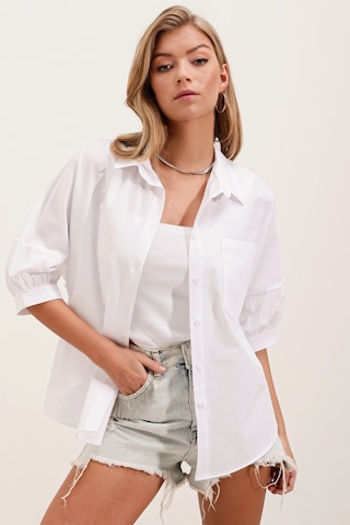 Bigdart 20213 Oversize Kısa Kol Basic Gömlek - Beyaz 001