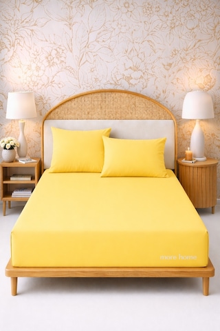 More Home Tek Kişilik Lastikli Çarşaf Seti + Yastık Kılıfı Sarı