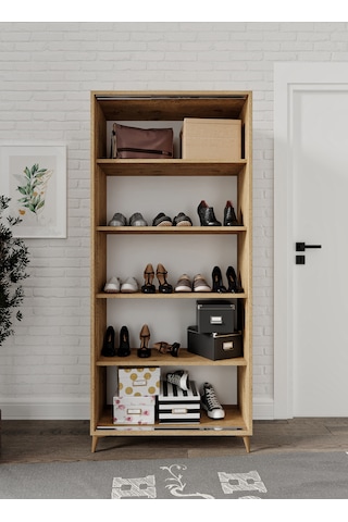 Sürgülü Çok Amaçlı Ayakkabı Dolabı, Ayakkabılık Meşe- Tamamı 1.