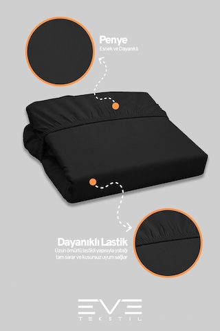 Eve Tekstil Fitted Yüksek Kaliteli Penye Kumaş Tek Kişilik Lastikli Çarşaf Siyah