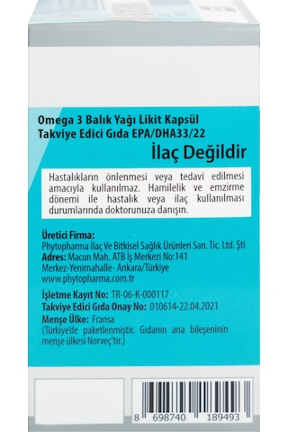 Phytodef Omega 3 Licaps 330/220 Norveç Menşeli Balık Yağı Kapsül Balık Jelatini 500 MG 60 Kapsül