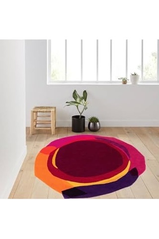 Kadife Kaymaz Pamuk Tabanlı Yıkanabilir Antibakteriyel Yuvarlak Salon Halısı 160x160 Çok Renkli
