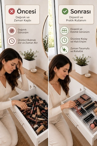 5'li Şeffaf Çekmece Organizer Seti Makyaj Takı Kozmetik Ofis Mutfak Banyo Düzenleyici Kutu