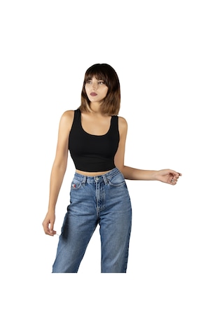 Terapi Men Siyah Fitted/vücuda Oturan Crop Halter Yaka Fitilli Esnek Örme Bluz Atlet Siyah