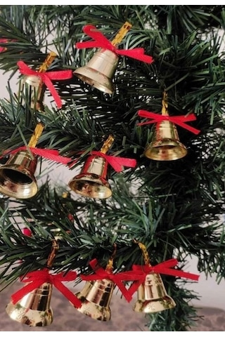 12 Adet Mini Çan 12süs Yılbaşı Çam Ağacı Süsü 4 Cm Altın Sarısı Kurdeleli Zil Gold Yılbaşı Çam Ağacı Süsü