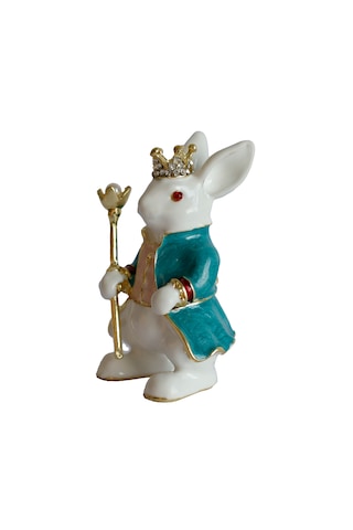 Dekoratif Kral Tavşan Biblo, Kristal Taşlı Metal, 7 Cm, 4.5 Cm, H
