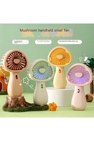 Açık Usb Şarj El Taşınağı Mantar Küçük Fan Ofis Masaüstü Renkli Işık Mini Fan Yeşil