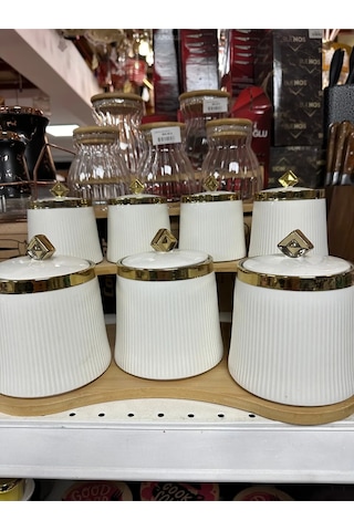 Porselen Baharat Takımı 8 Parça Beyaz