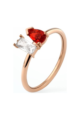 14 Ayar Altın Kaplama Kalp Ve Damla Renkli Taşlı Yüzük - Rs00114 Altın