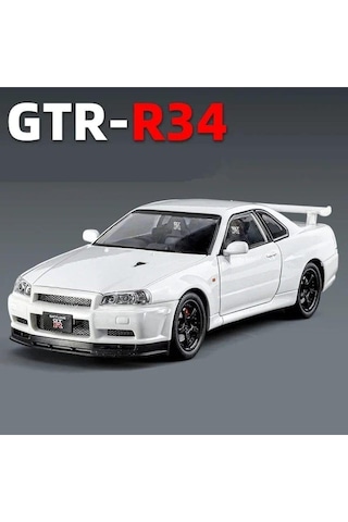 Nissan Skyline Gtr R34 1:24 Diecast Metal Model Araba Koleksiyon Sesli Işıklı Beyaz