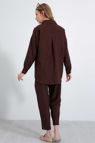 Gabria Keten Ön Düğmeli Takım Kahverengi